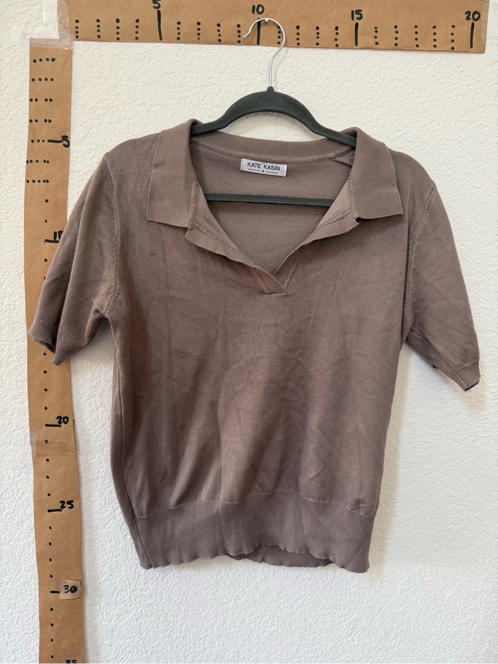 Women's Short Sleeve Polo Top in Taupe